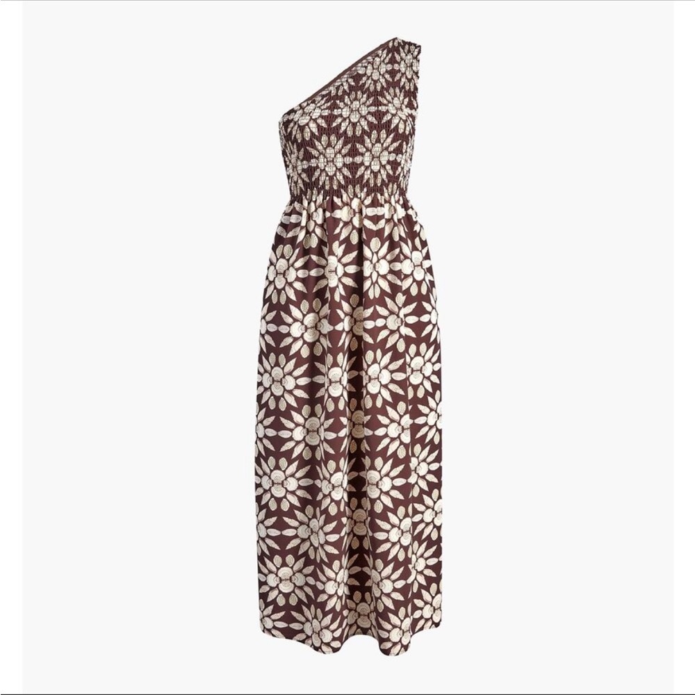 Hill House One-Shoulder Maxi Dress in Brown and Cream Floral